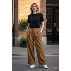 Zara Womens Camel Tan Pleated High Waist Tapered Leg Trousers Dress Pants Size L